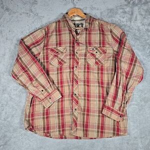 Mossy‎ Oak Shirt Mens XXL Red Brown Plaid Pearl Cabincore Gorpcore Western